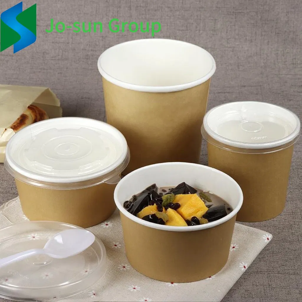 Wholesale Disposable Square Round Paper Cup Heatable Kraft Waterproof Custom Print Logo Paper Salad Bowl