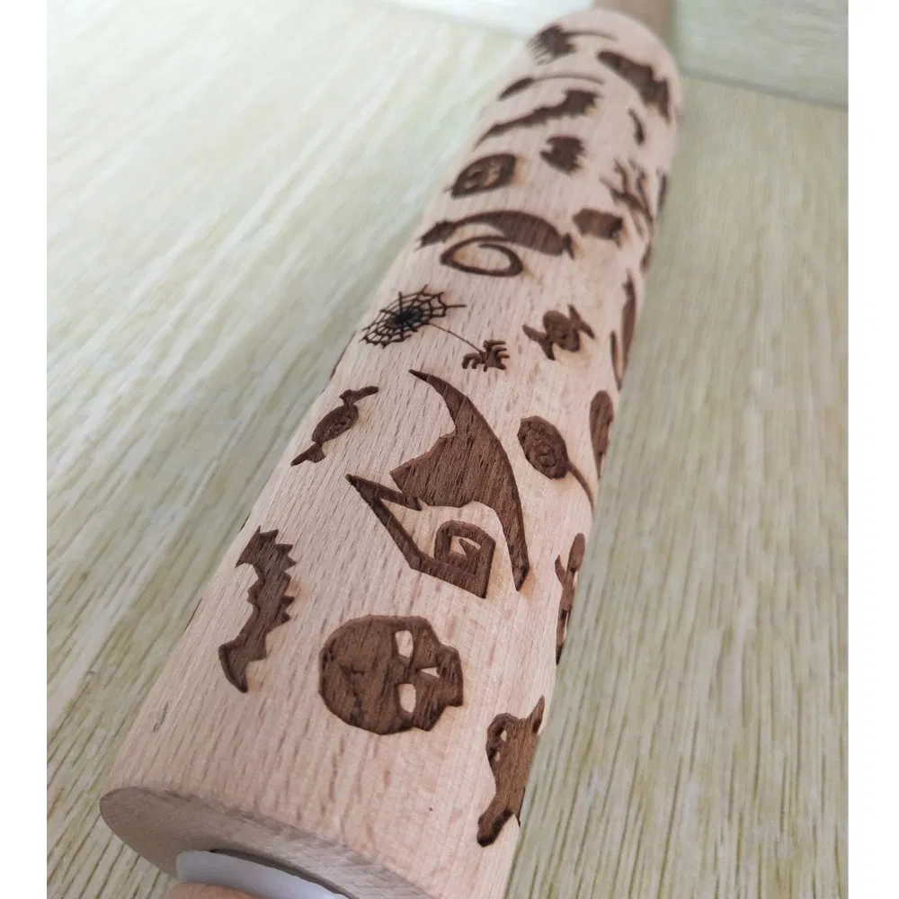 Halloween Wooden Roller Embossing Laser Engraved Rolling Pin