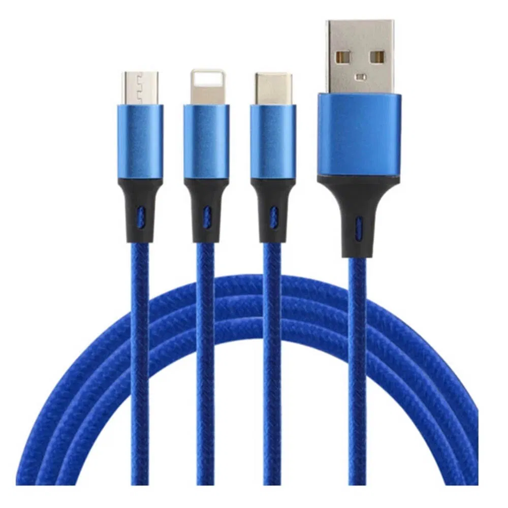 Rt-Mc60 3 in 1 Nylon Micro USB Type C Multi Charge Cable