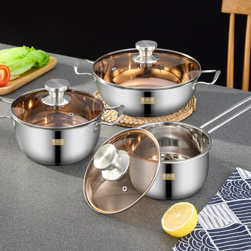 Factory Direct Sale Durable Stainless Steel Heat-Resistant Glass Lid Pot Cookware Set