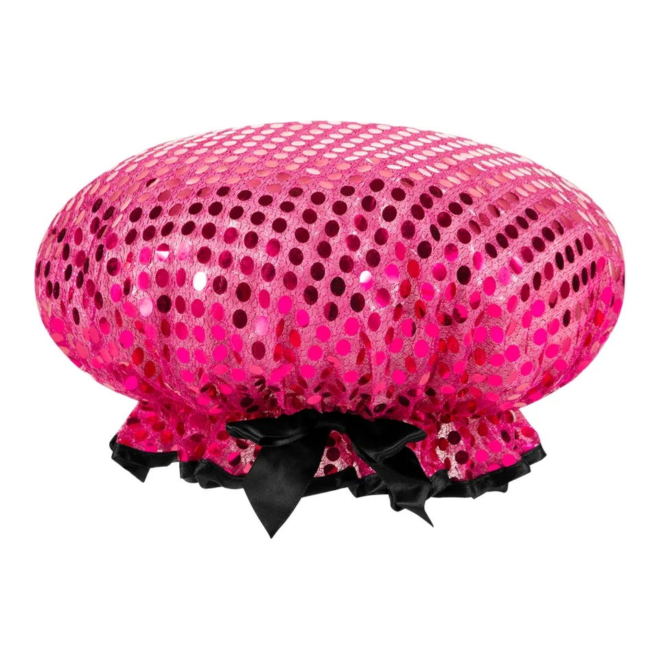 China Factory High Quality Waterproof Shower Caps Double Layer Sequin Shower Cap