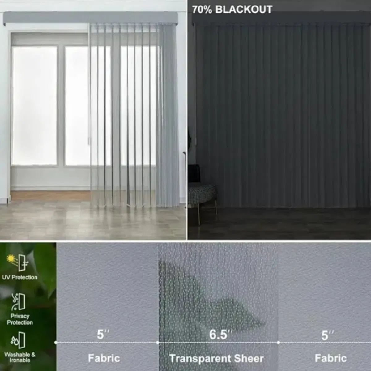 Classic Style Manual Cordless Blackout Washable Ironable Vertical Blind