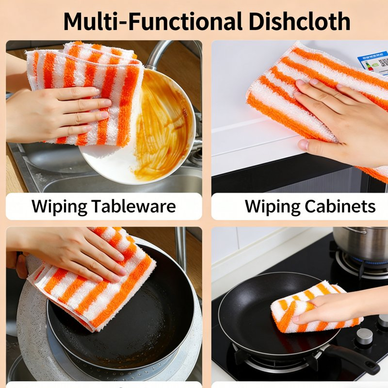 Premium Bamboo Fiber Striped Dishcloth for Kitchen Use