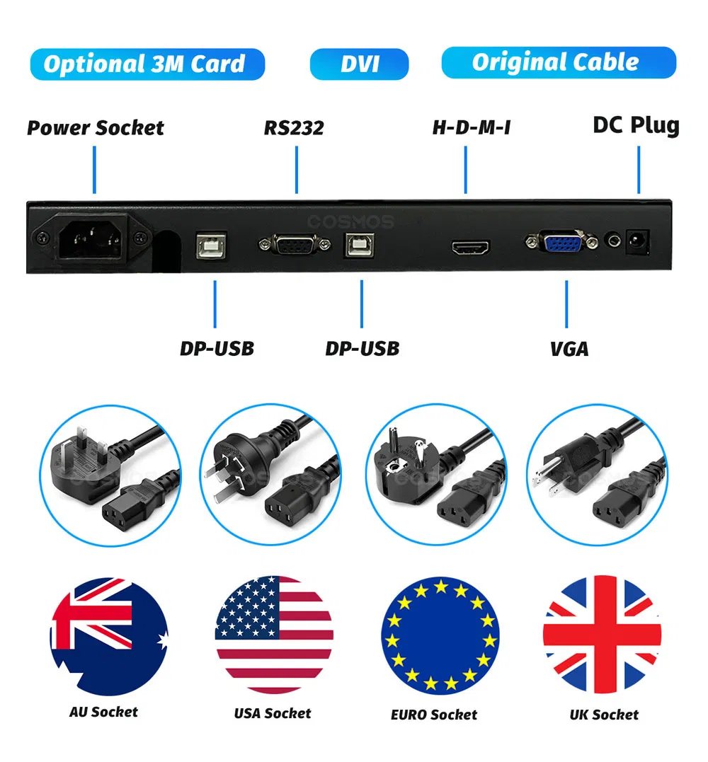 Gaming LED Touch Monitors Frame Monitors 19 21.5 32 43 55 Inch Touch Screen 3m RS232 for Slot Machine