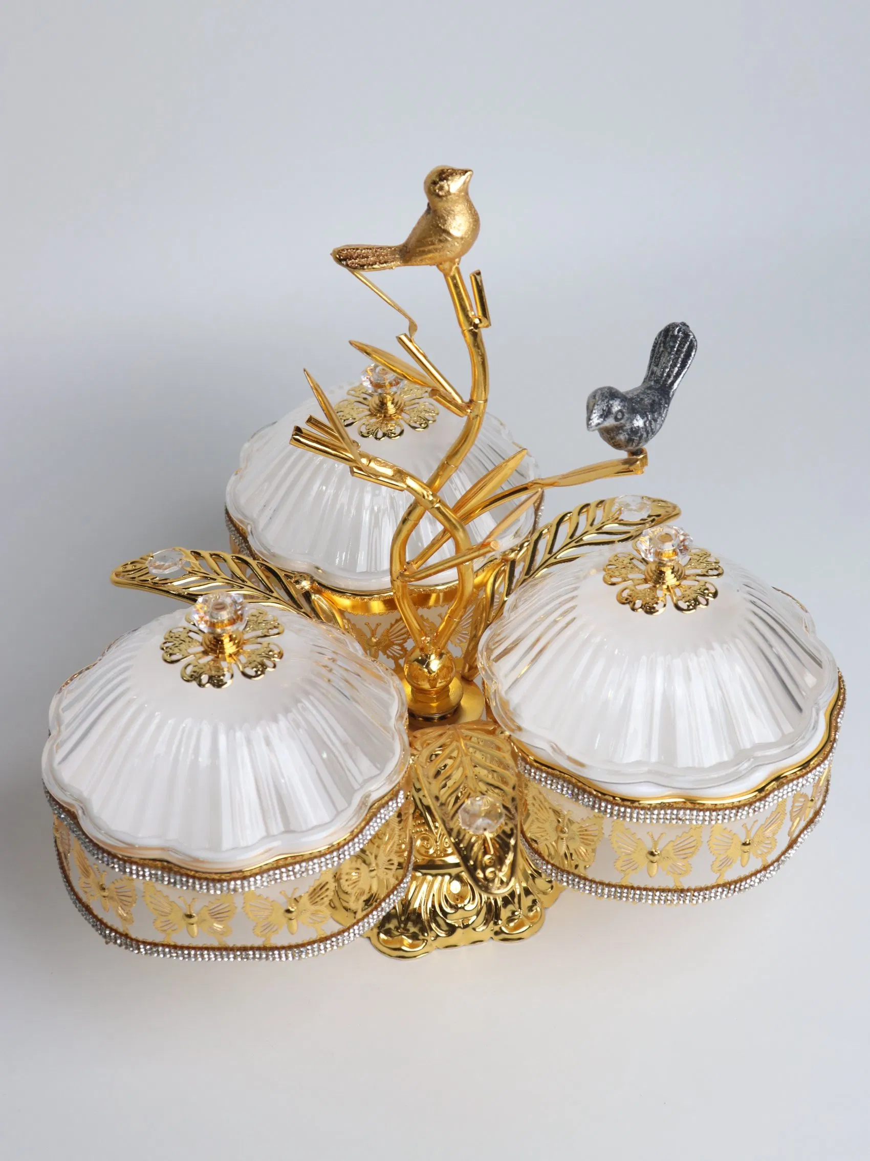Home Ornament Gold-Plated Iron Frame with 3 Rectangle Plastic Bowl Sets