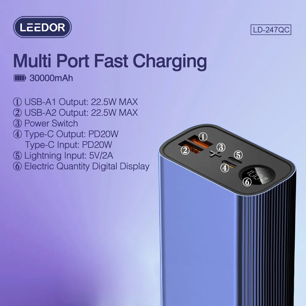 Leedor 22.5W+Pd20W Output Three Capacities Power Bank