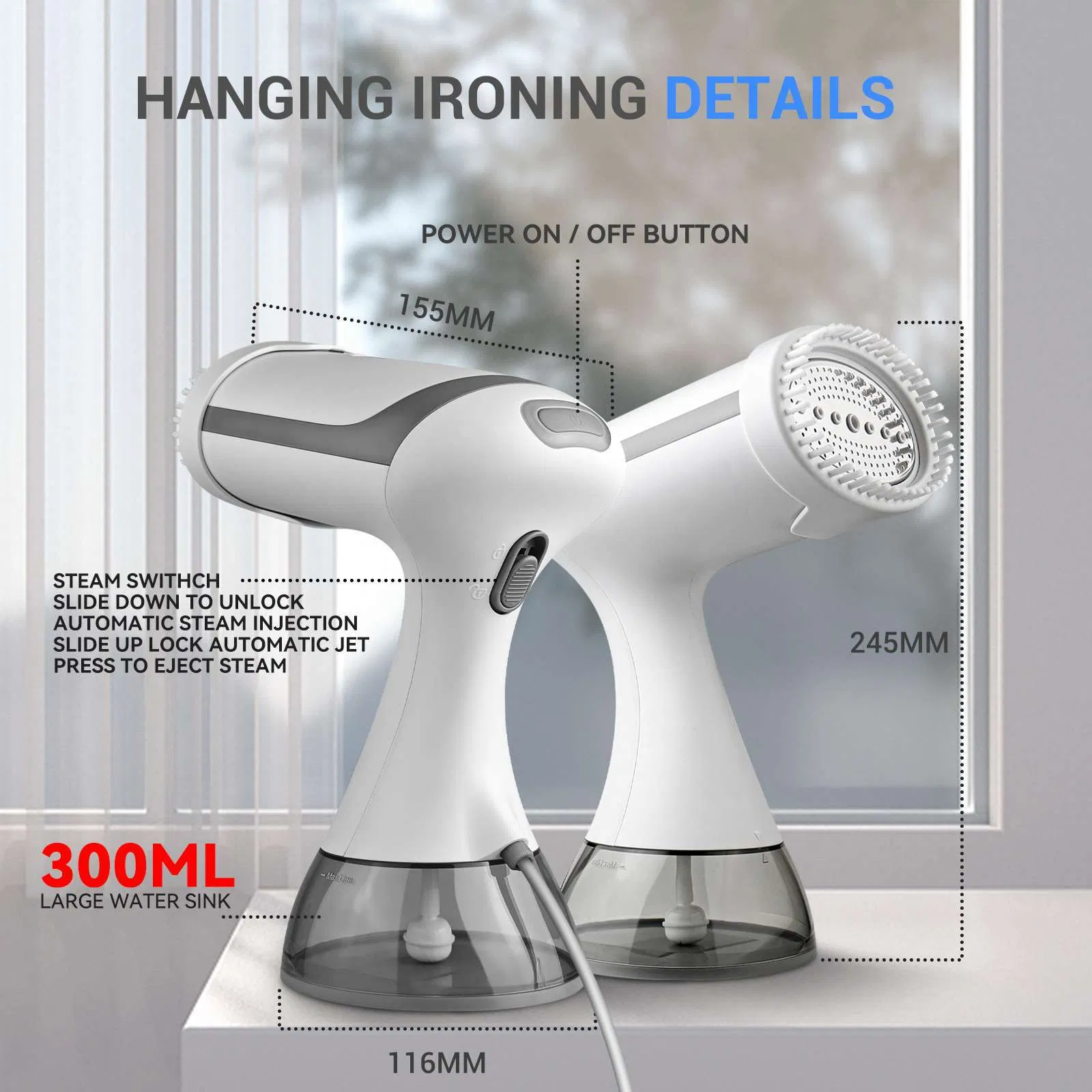 Portable Handheld Garment and Fabric Steamer 1500 Watts Quick Heat Ceramic Plate Steam Nozzle