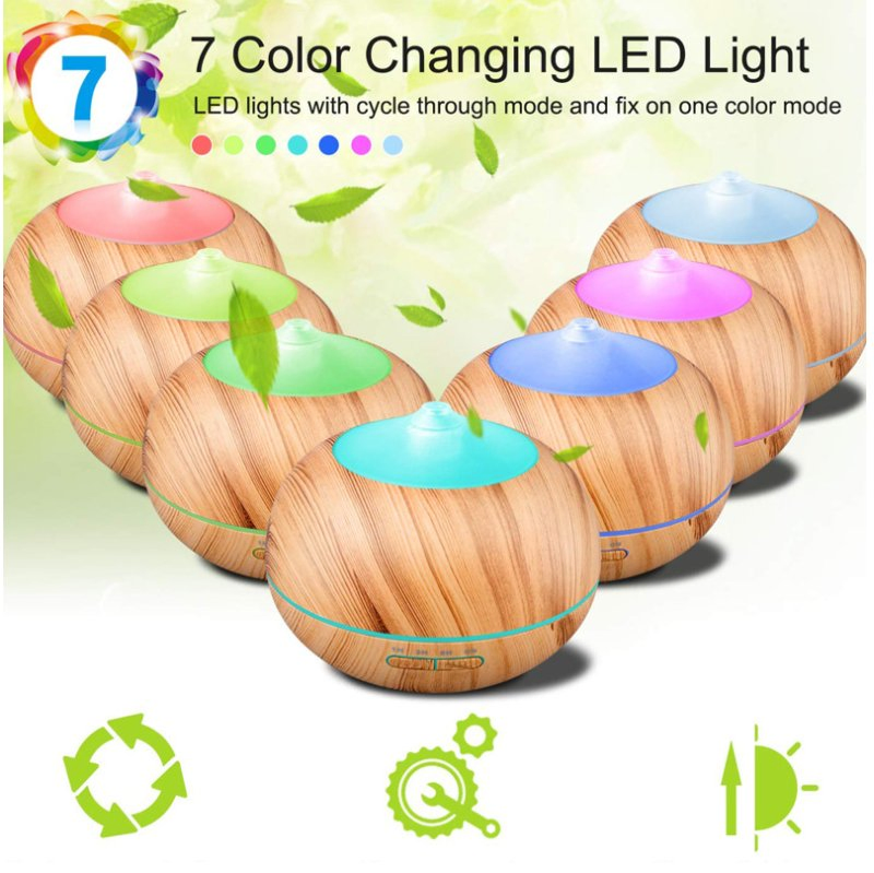 Wood Grain Fragrance Ultrasonic Aromatherapy Aroma Essential Oil Diffuser LED Colorful Lights
