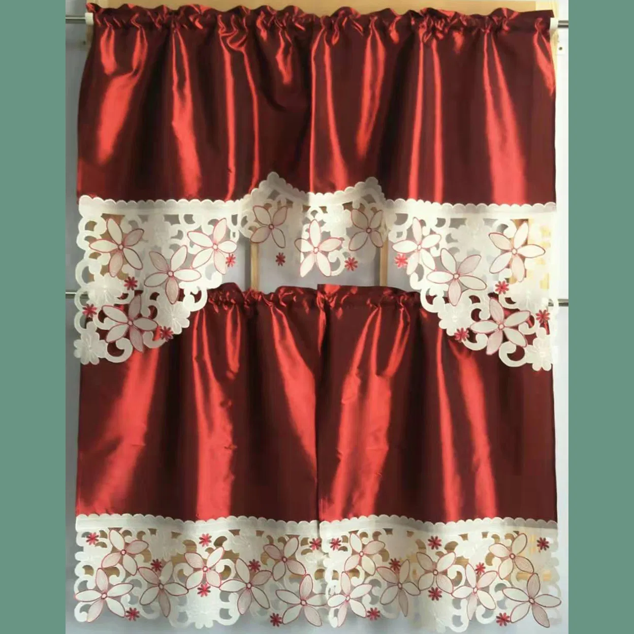 Patchwork Organza Lace Colorful Kitchen Curtain