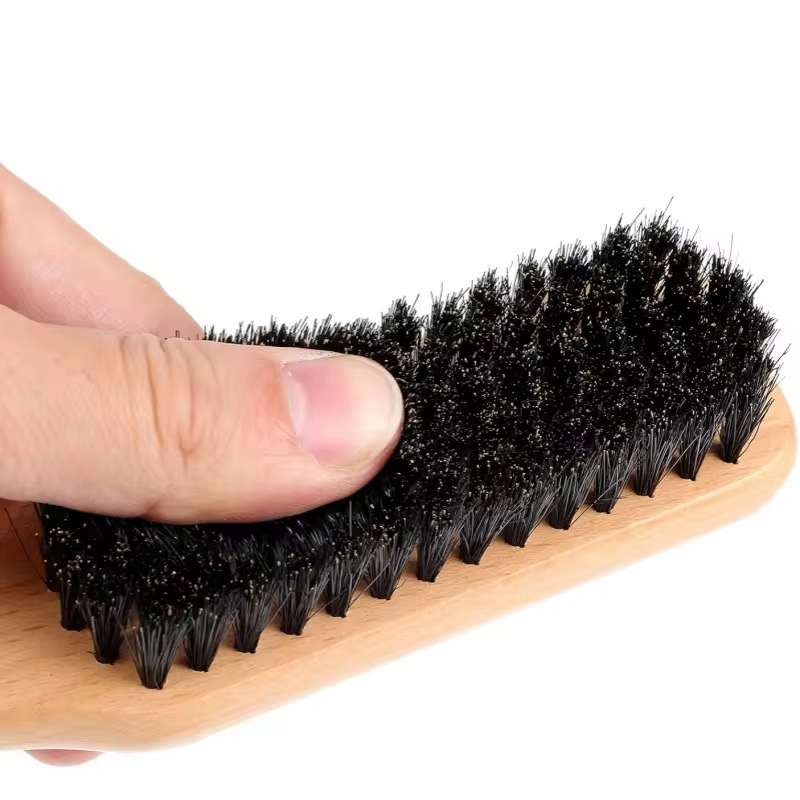 Long-Handled Natural Eco-Friendly Wood Wild Boar Bristle Men's Facial Beard Cleaning Brush