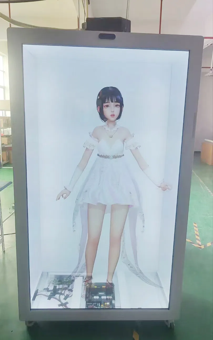 65, 75, 85, 86, 98 Inch Human Size 3D Hologram Interactive Video Holographic Transparent Display Touch Screen Showcase Box Holobox Cabinet Showcase Display