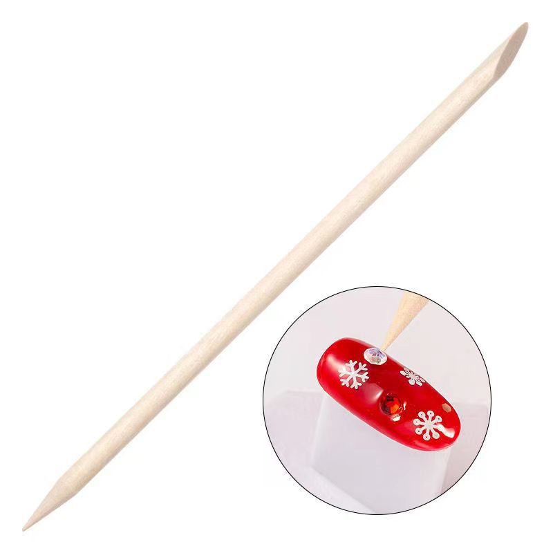 High Quality Double-Ended Disposable Nail File Bamboo Stick Cuticle Pusher Tool for Manicure Orange Manicure Sticks