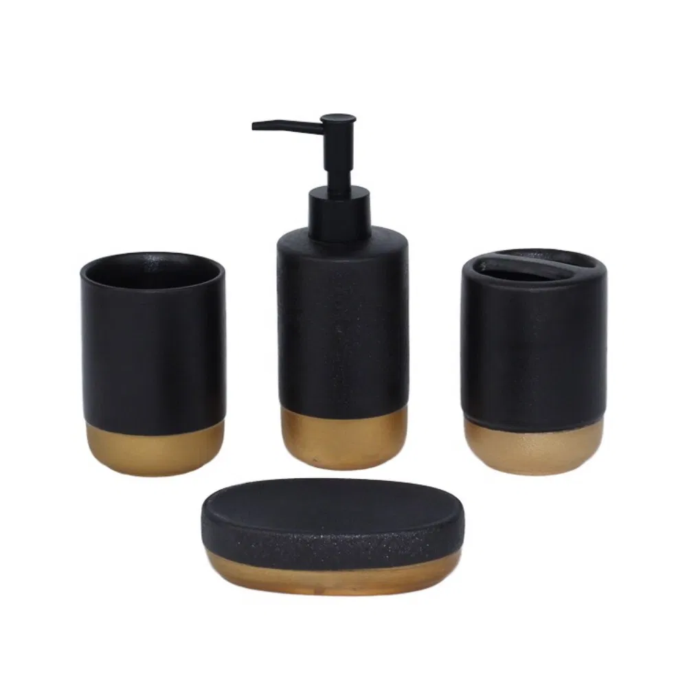 Ceramic 5-Piece Green Glass Bathroom Set for Bath Use
