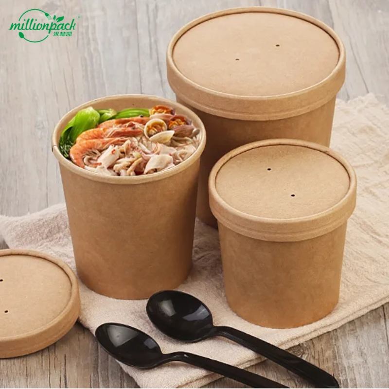 Custom Printed Kraft Paper Soup Bowl Food Container with Company Branding Options
