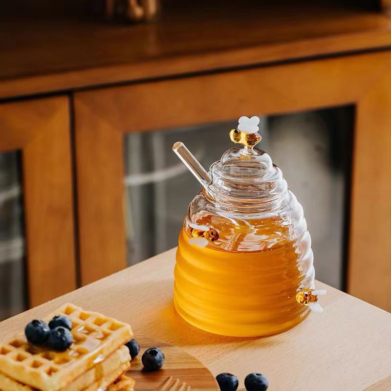 16 Oz Hand-Blown Elegant High Borosilicate Glass Honey Pot