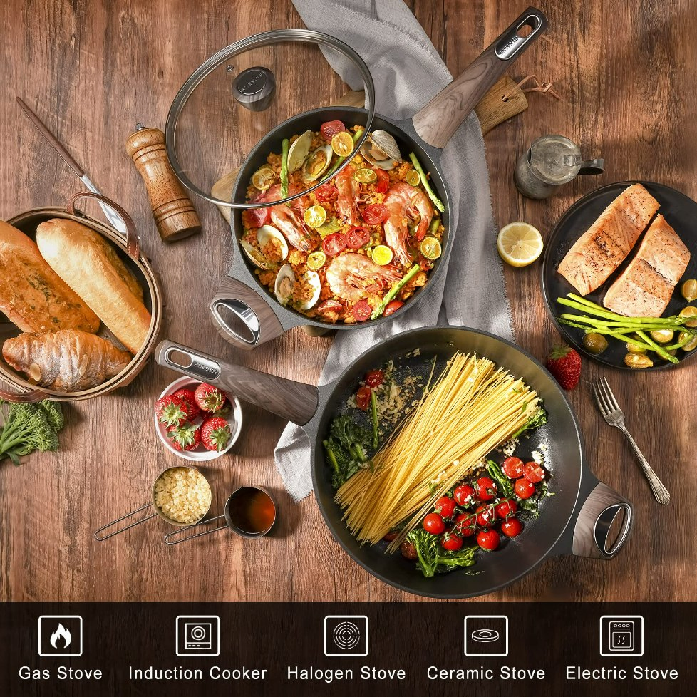 12inch Nonstick Deep Frying 5qt Saute Lid Large Skillet Cooking Chefs Pan Cookware