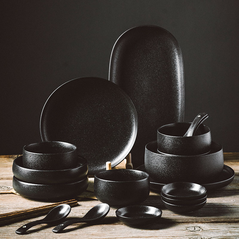 Nordic Luxury Dinner Tableware Black Ceramic Round Soup Rice Salad Bowl