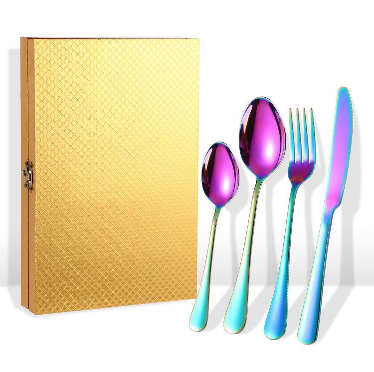 Stainless Steel Steak Knife and Fork Set 12 Pieces Western European Knife, Fork and Spoon Cutlery Set Gift Box Wooden Box Cutlery