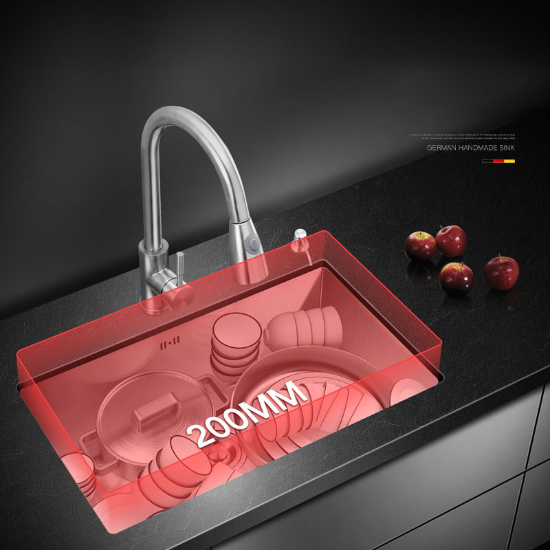 SUS304 Nano Embedded Wash Basin Single Bowl Stainless Steel Undermount Kitchen Handmade Sink
