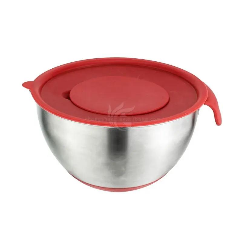 Kitchenware 3PCS Salad Bowl Stainless Steel 304 Mixing Bowl with PE Lid and Silicone Handle