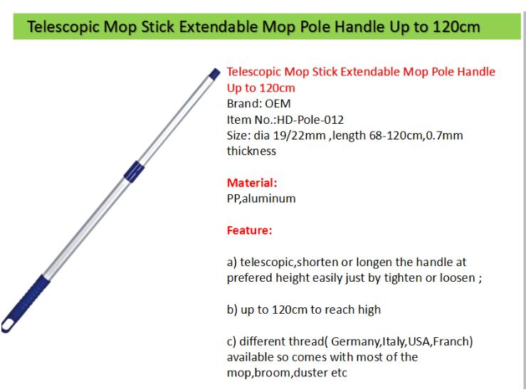 Aluminum Handle Telescopic Aluminum Pole for Mop, Duster 120cm