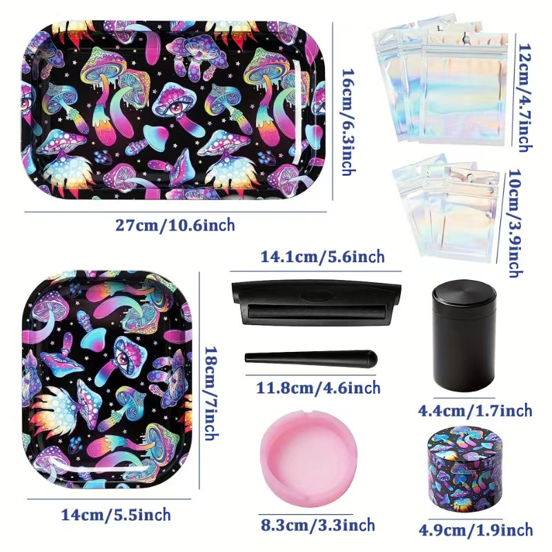 13 Pieces Rolling Tray Set Magic Mushroom Cigarette Smoking Set