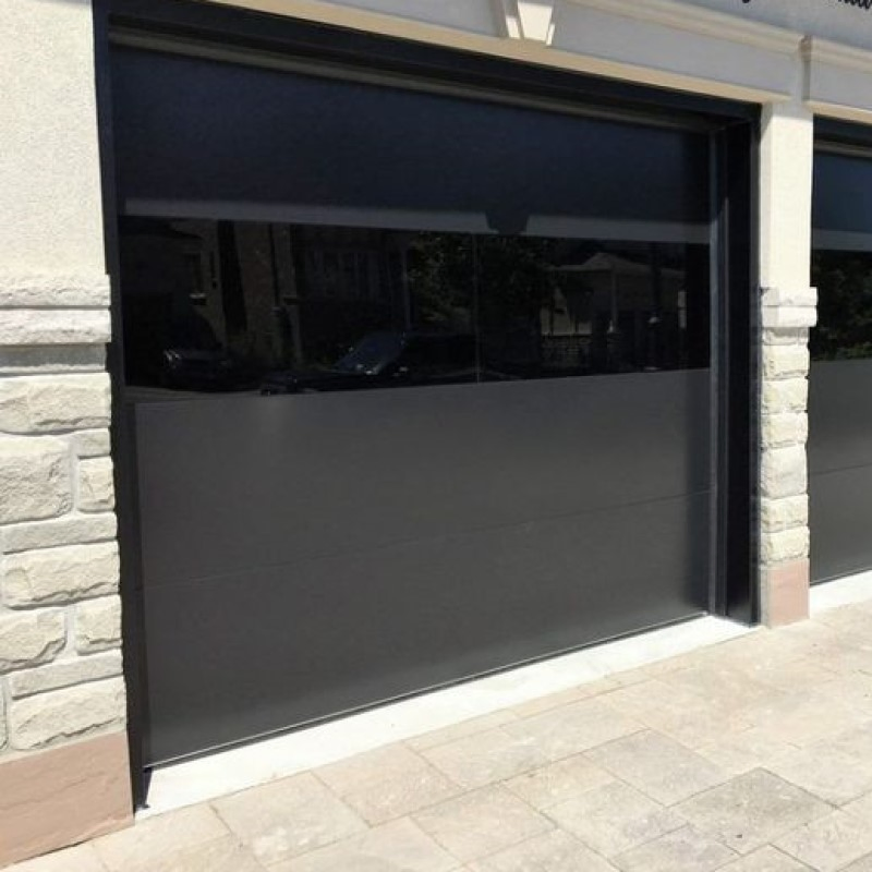 Stylish High - Quality Dark - Colored Car Garage Door with Wooden Accents, Customizable