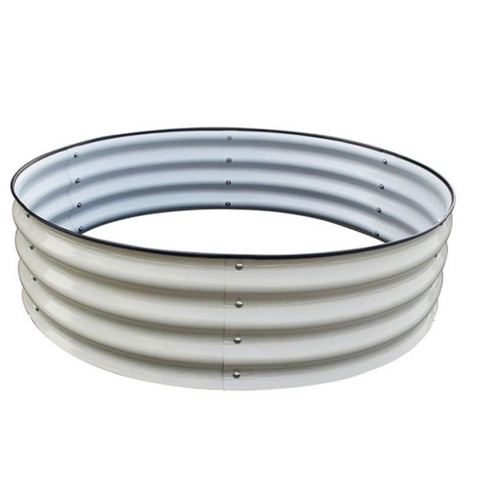 Высокая круглая грядка из гофрированного металла, белая