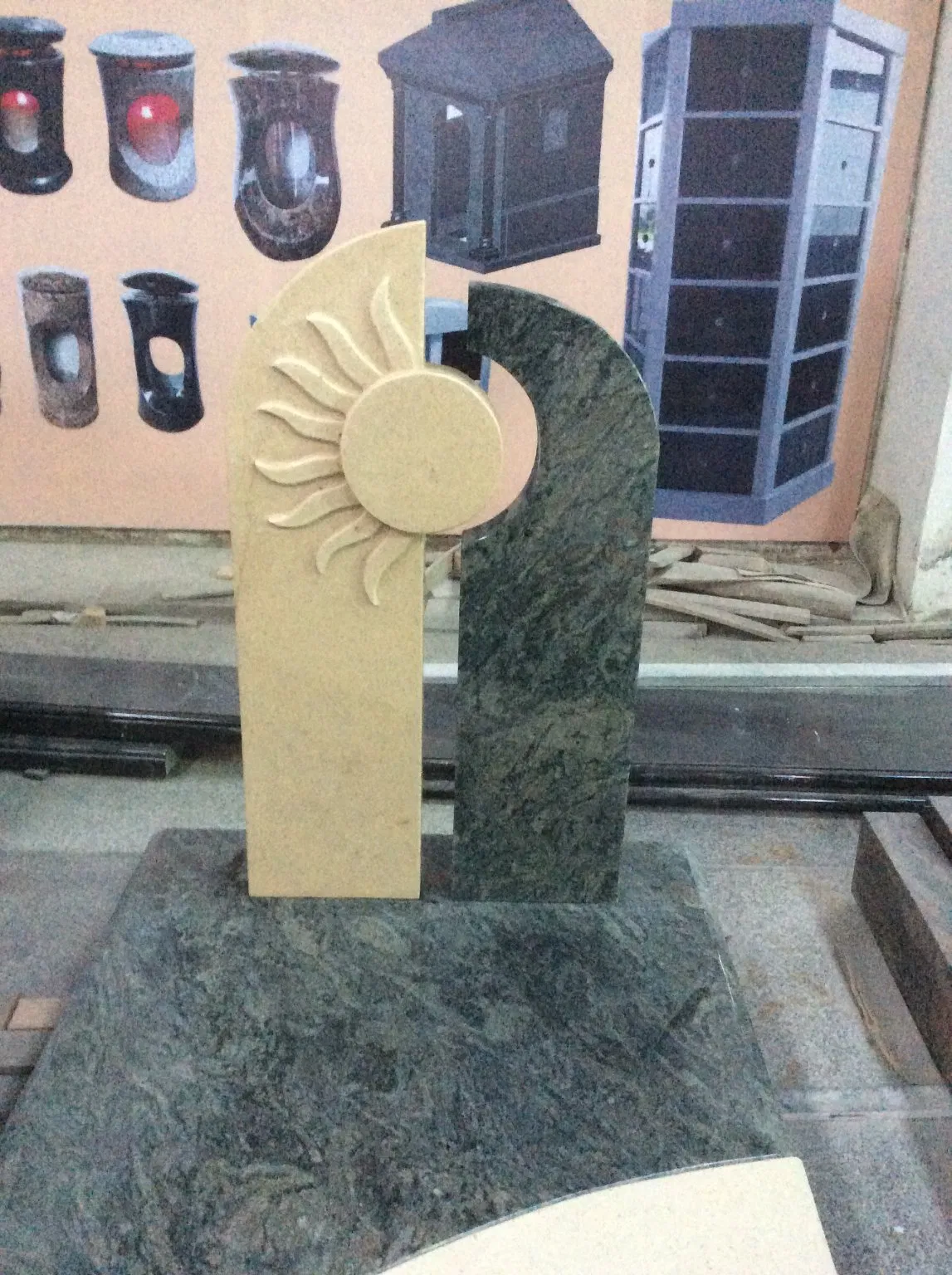European Style Olive Green Granite Customized Polishing Surface Tombstone Headstone