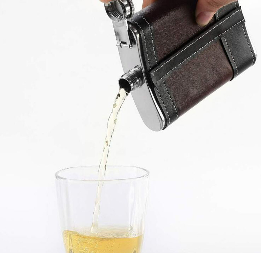 1 Pack 8 Oz Soft Touch Leather Wrap Hip Flask for Liquor