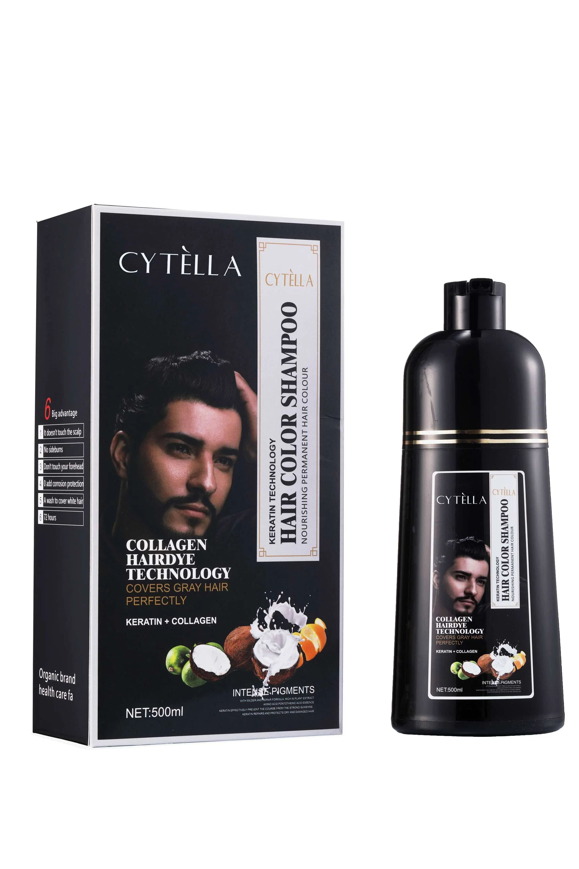 Black Hair Color Dye Shampoo for Women Men Cover Gray White