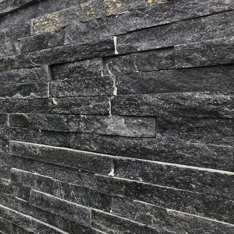 Decorative Split Surfaced Natural Black Quartz Stone Wall Cladding