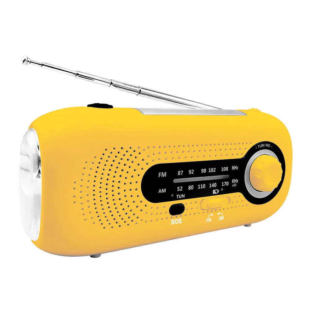 Emergency Hand Crank Portable Am FM Solar Radio with LED Torch and 2000mAh Phone Charging