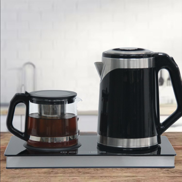 Smart Home Appliances Tea Maker New Design Stainless Steel Samovar with Glass Pot Electric Tea Tray Set