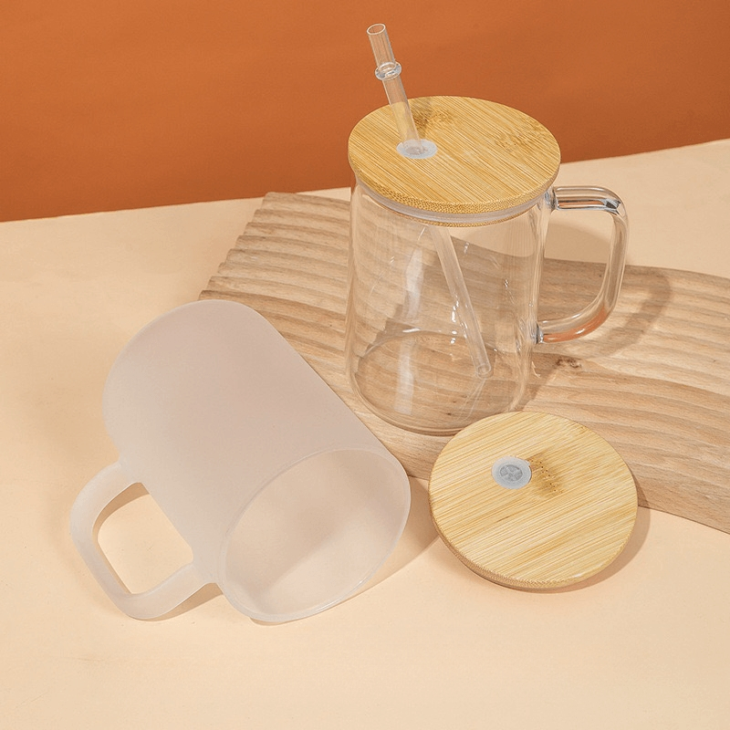 Стеклянная кружка с бамбуковой крышкой 500 мл