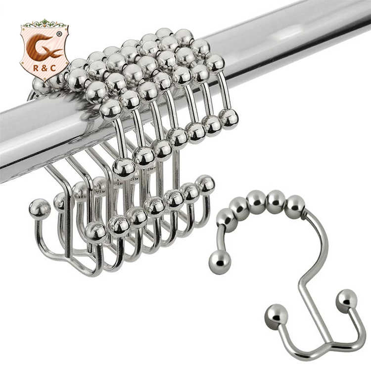 Amazer Steel for Bathroom Double Black Shower Curtain Hooks
