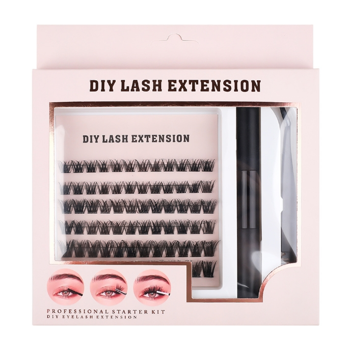 Private Label Pre Cut Segment Lashes DIY Eyelash Extensions Kit with Glue and Tweezers