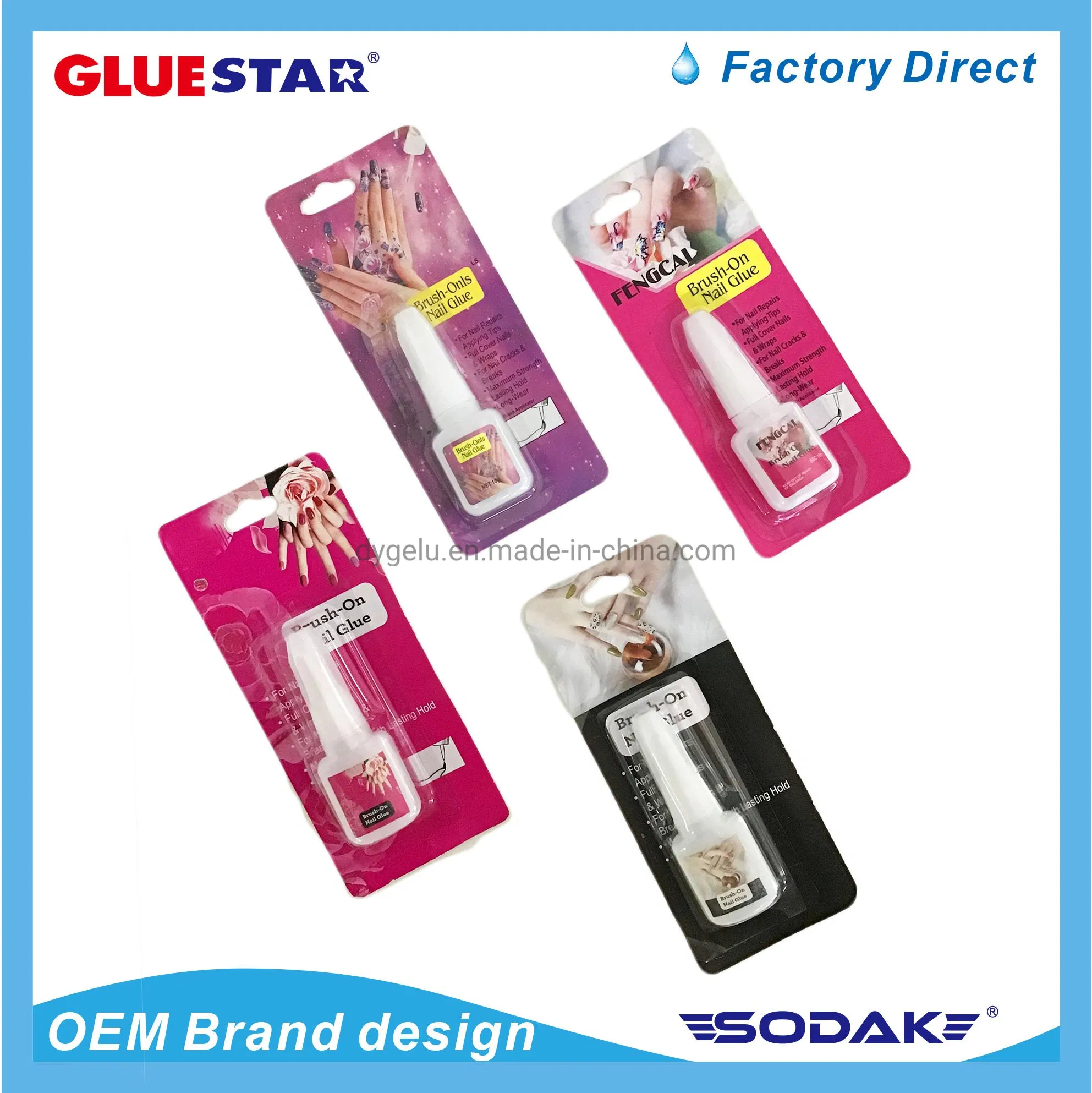 Custom Private Label Acrylic False Fake Nail Tips Glue 2g 3G 10g Pink Brush Press on Nail Glue Gel Bulk