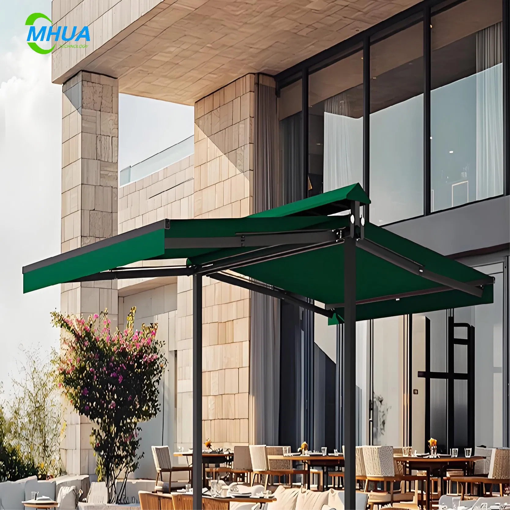 Luxury Double Open Retractable Awning with Free Stand for Terrace and Rain Canopy Application