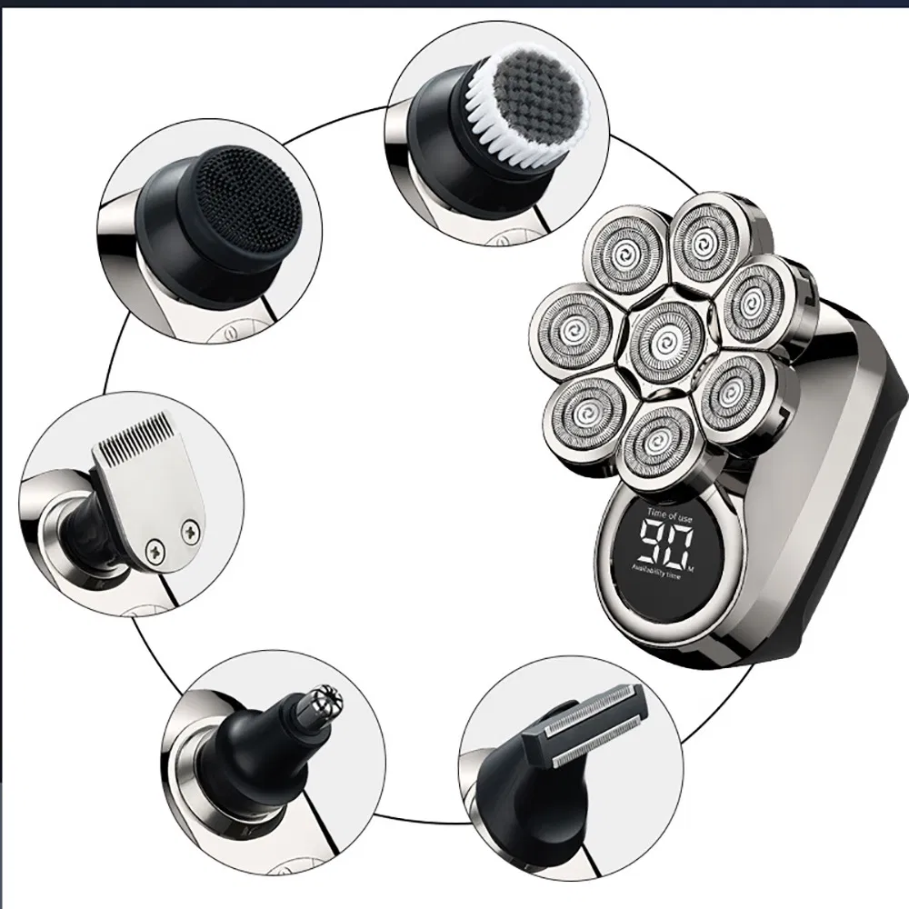 Men's Eight-Blade Multi-Functional Electric Shaver with Wet and Dry Waterproof Bald Hair Clipper