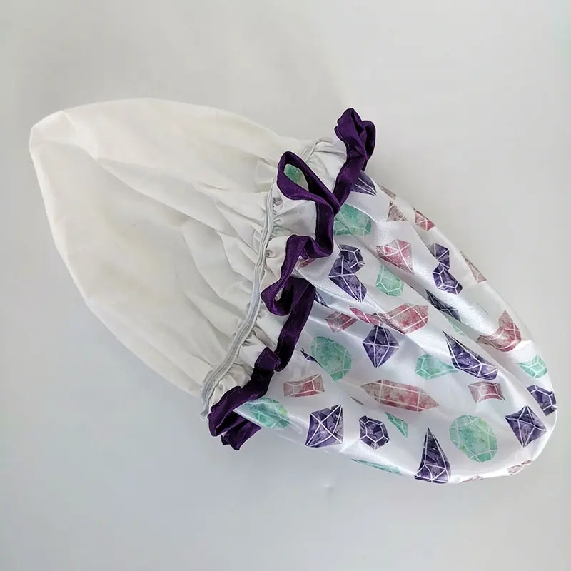 Luxury Printing Shower Caps Low MOQ Elastic Double Layer Satin Shower Cap