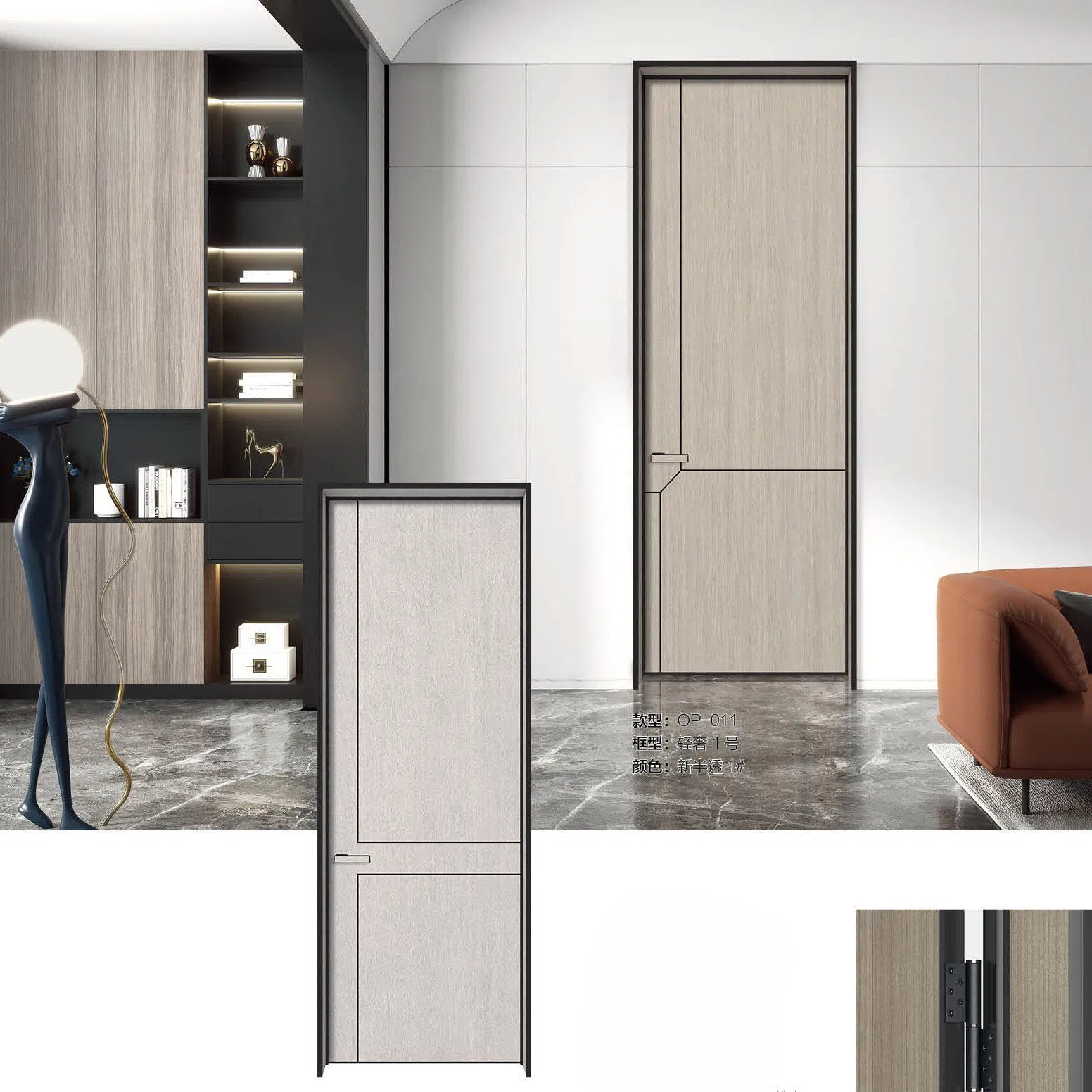 Unpainted Aluminum-Wooden Doors for Indoor Bedrooms, Environmental Protection and Soundproof Doors, Custom-Designed Indoor Paint-Free Aluminum-Wooden Doors