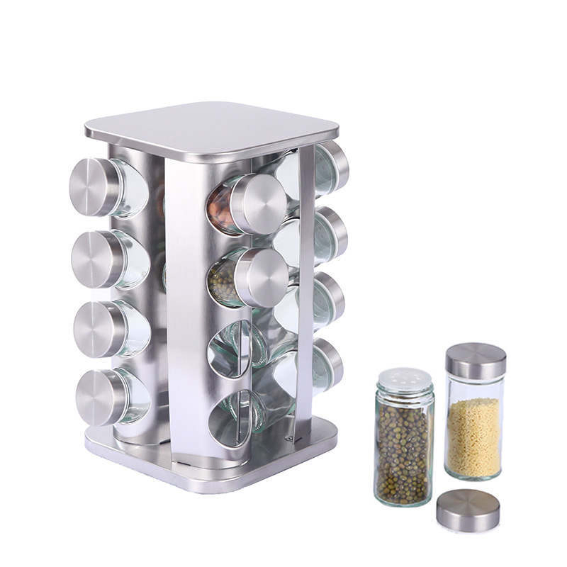 Household Kitchen Stainless Steel Rotating Seasoning and Spice Rack Storage