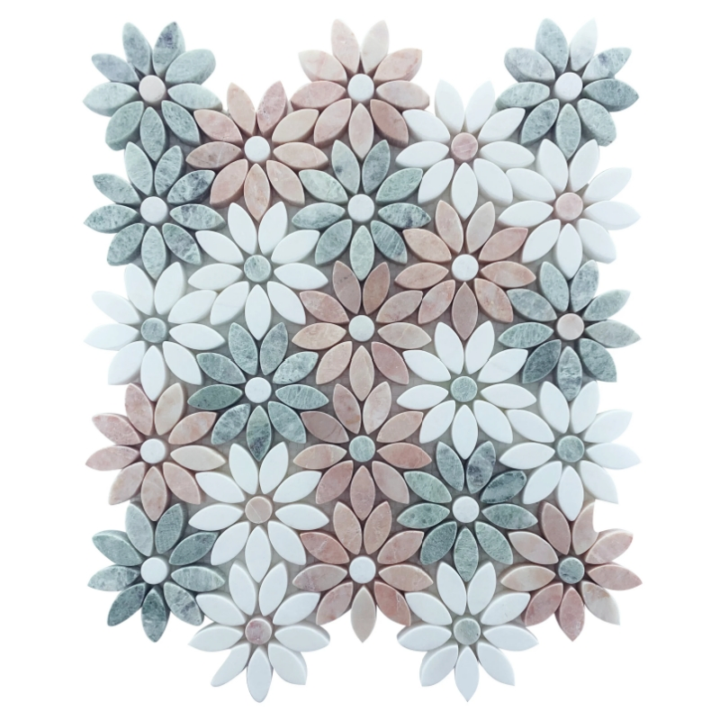 Luxury Style Morden Design Mixed Color Marble Flower Waterjet Mosaic for Interior Wall Decoration Bathroom Kitchen Backspalsh