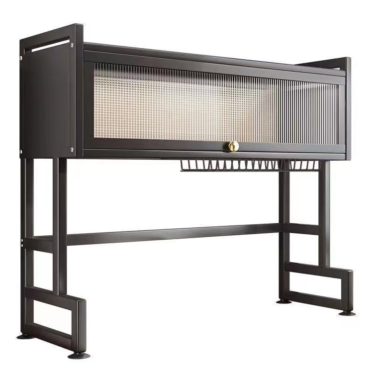 Sanipro Multi-Function Dustproof Cupboard Carbon Steel 2 Tier Large Storage Kitchen Rack Dishwashing Sink Dish Drain Rack