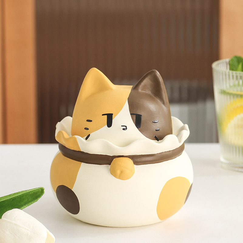 11.5*11.5*12.5cm Cat Ashtray Living Room Office Desktop with Cover Anti-Smoking Ash Ceramic Cute Art Ornaments Cigarette Tray