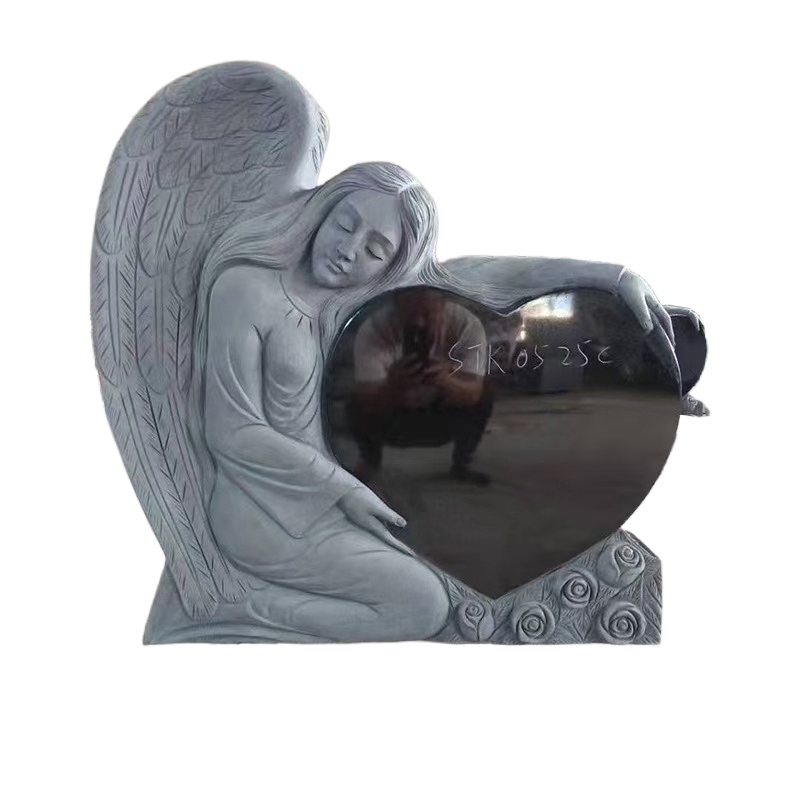 Hard Carved Shanxi Black Angel Heart Shaped Monument Upright Monument Headstone