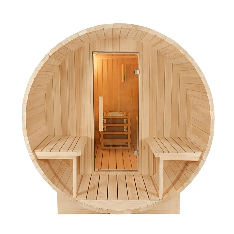 Outdoor 6 Person Hemlock Wet Steam Wood Barrel Sauna