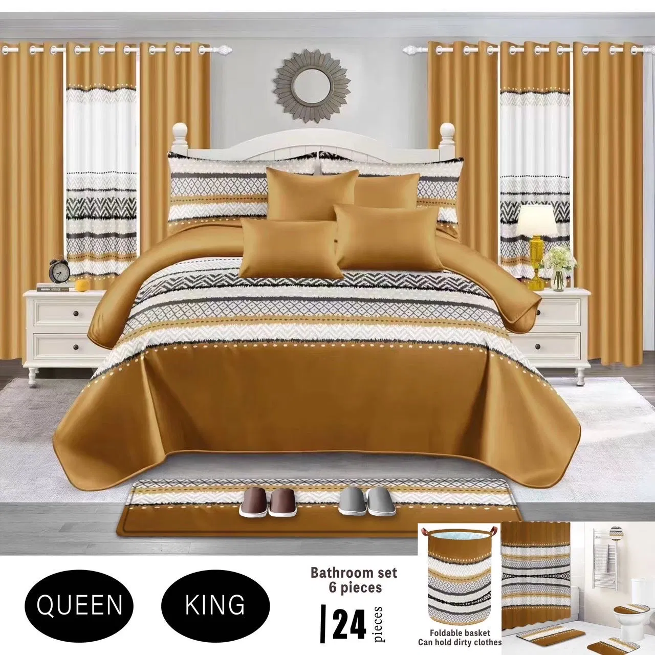 Wholesale 24piece Blue Plant Print Home Textile Bedding Set with Curtain Bed Cover Blanket with Bathroom Sabanas Microfiber Polyester Cotton Bedroom Bed Sheets