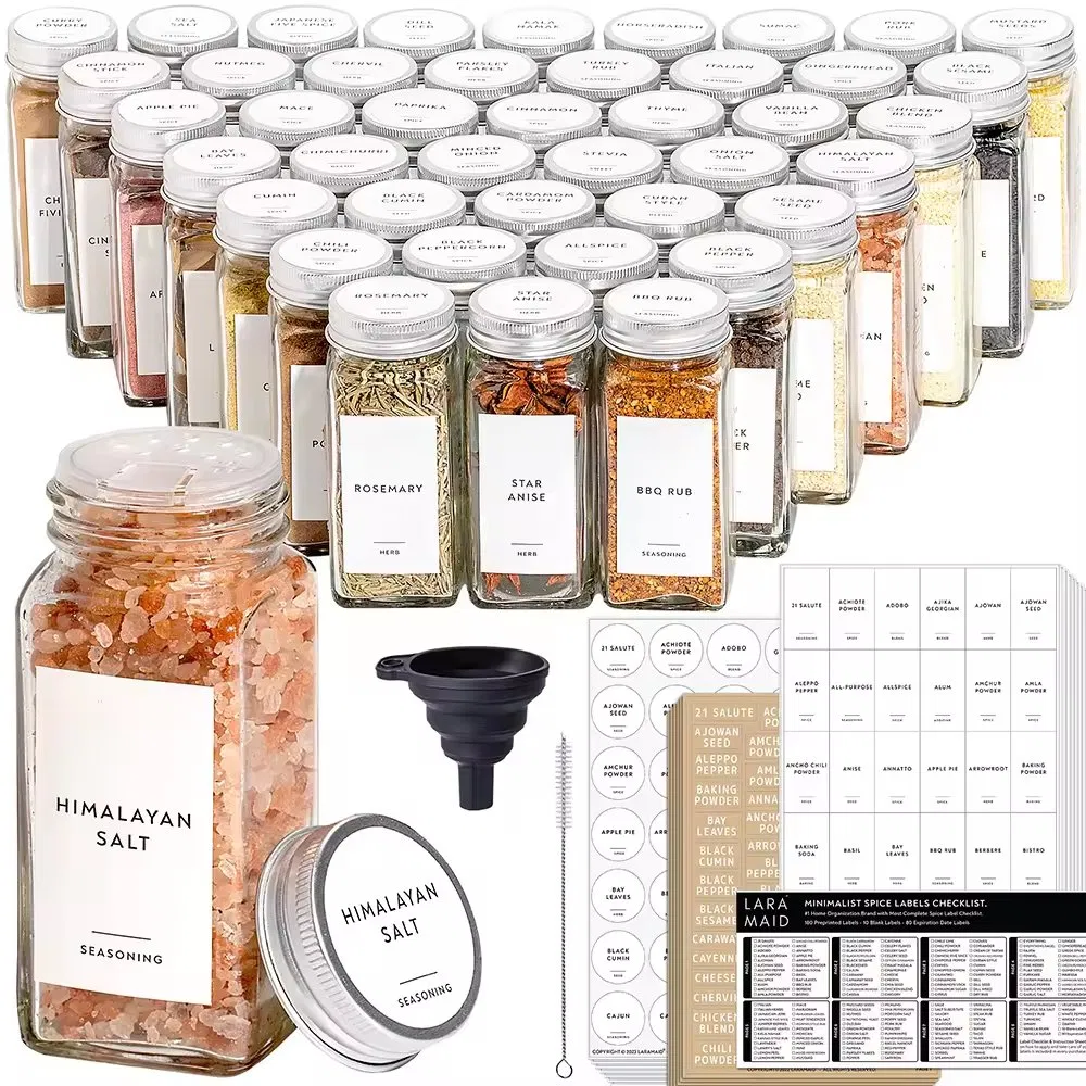 120ml Acacia Wood Cap Seasoning Bottle 4oz Square Glass Spice Jar with Steel Lid and Bamboo Sprinkling Hole for Food Storage Hitchen Spice Containers